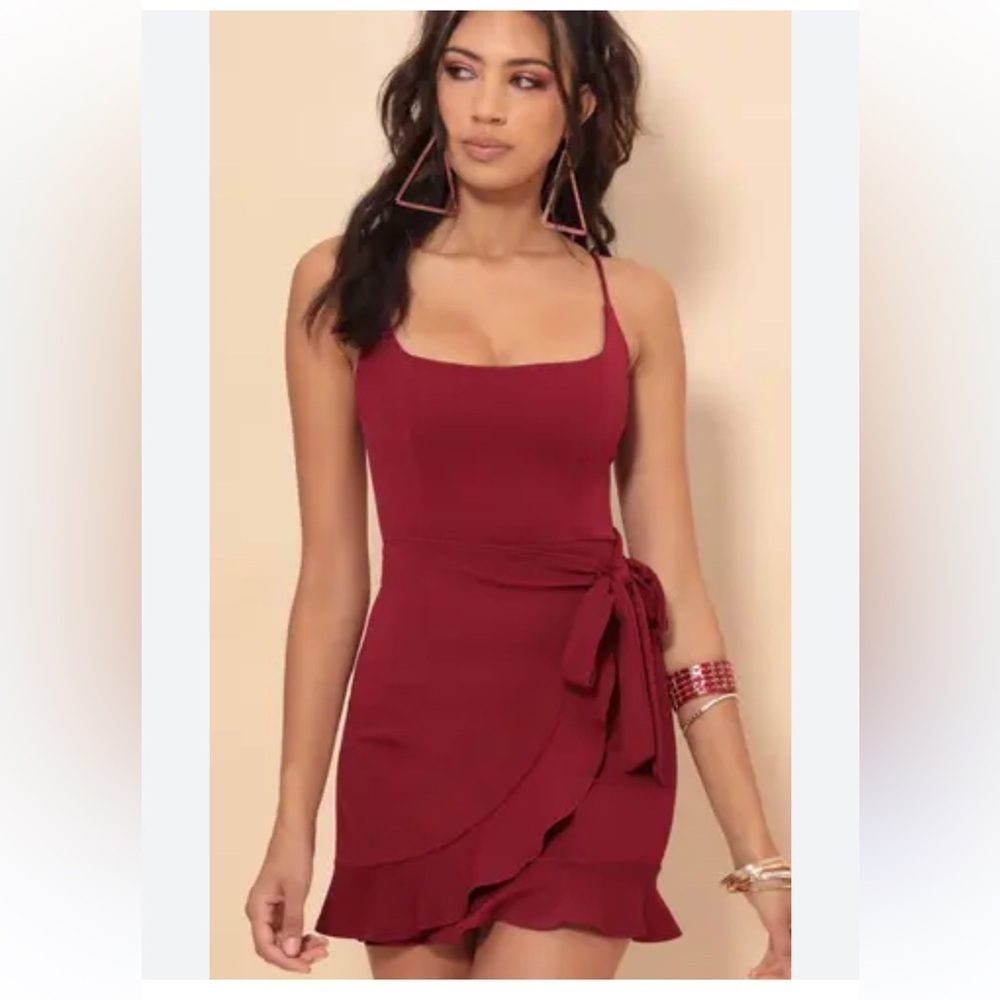 Lucy in the sky stretch faux wrap Elegant Red Sleeveless Dress Ruffle